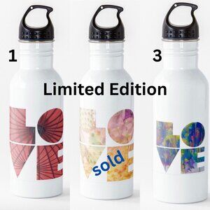 Stainless steel “LOVE” water bottles (20 oz) designed by Noora Elkoussy